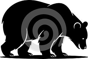 Black Silhouette of a Bear Standing on a White Background