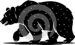 Silhouette of a Black Bear with White Dots, Walking Left