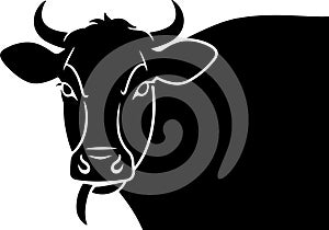 Striking black and white illustration of a dairy cow head profile perfect for farm animal logos and dairy products designs photo