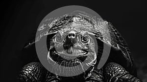 Black and White Turtle Head Portrait. Generative AI