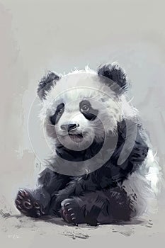 A striking black and white sketch captures the pure innocence of a panda cub