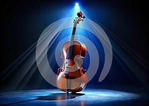 Striking Cello Under Blue Spotlight Against a Dramatic Black Background A Powerful Image for Music Lovers and Design