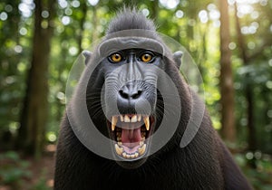 Close up portrait of a macaque monkey isolated on transparent background isolated on transparent background