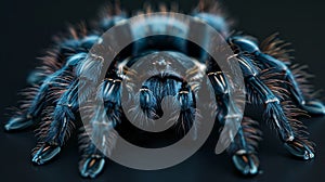 Blue tarantula close-up in studio lighting photo