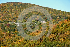 Striking colors of fall foliage near the hills of Jim Thorpe, Pennsylvania, U.S