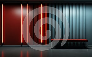 Black wall with thin red edges and blue background in the style of color stripes photo