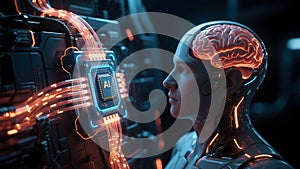 Futuristic AI Robot with Glowing Brain and Central Processor