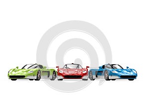 Striking concept super cars in red, green and blue base colors with white details