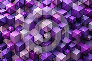 Vivid Purple Geometry. A visually striking 3D rendering of countless geometric shapes in various shades of purple, creating a photo