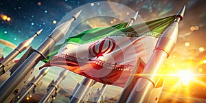Striking 3D Illustration of the Iranian Flag Featuring an Atomic Rockets Bokeh Effect A Powerful Visual Representation