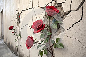 3D roses breaking out of wall