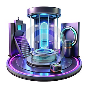 Advanced futuristic high-tech laboratory structure with neon lighting and processing core