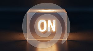 Glowing ON button cube in dark setting