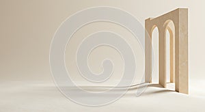 Minimalist marble arch structure casting shadows