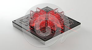 Advanced CPU concept featuring glowing red data
