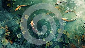 A striking digital art piece depicting a river teeming with diverse aquatic life urging viewers to take action to