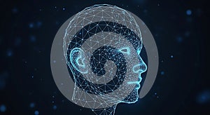 Artificial Intelligence Human Head Wireframe - Digital Brain Concept
