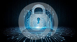 Digital padlock on CPU symbolizing data security