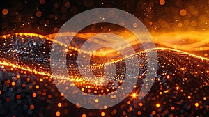 Elegant Data Visualization of Light Points Against a Gold and Dark Background