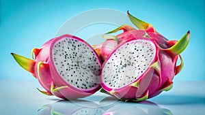 A Striking Double Exposure of Dragon Fruit Showcasing a Minimalist Blue and White Gradient for a Captivating Visual