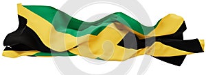 Striking Flag of Jamaica Flowing Boldly Against a Deep Black Background