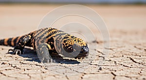 Gila Monster on Cracked Desert Earth
