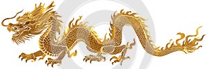 A striking golden Chinese dragon, with ornate details, embodies imperial power and strength