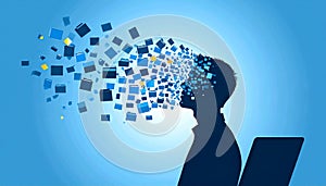 Data Overload: Silhouette of a Person with Exploding Data