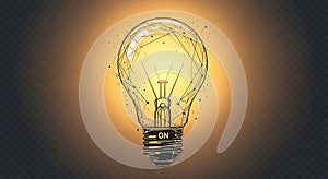 Glowing tech bulb idea network concept ON