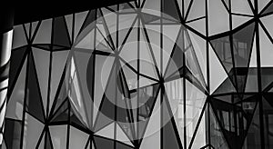 Stark black and white triangular building design