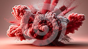 Vibrant Red Powder Explosion on Monochromatic Background