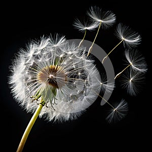 Dandelion falling with black background photo