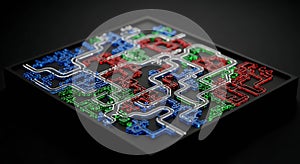 Futuristic glowing RGB microchip visualization