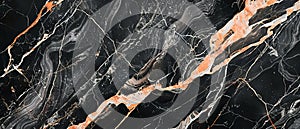 Luxury Black Marble Texture With Orange And White Veins, Stone Pattern Background