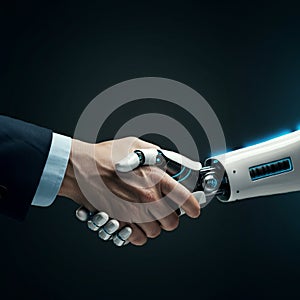 AI-Generated Image: Human Hand and Robotic Arm Handshake photo