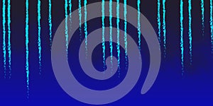 A striking image featuring numerous vertical, teal-colored lines that appear to be streaking or dripping against a dark blue photo