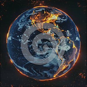 Illuminated Earth\'s Tectonic Boundaries from Space Depicting Geological Activity and Plate Tectonics. Generative Ai photo