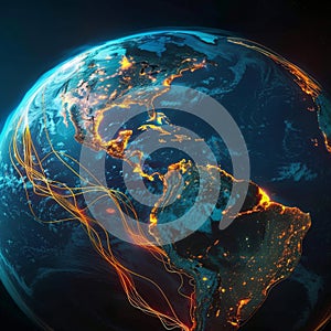 Illuminated Earth\'s Tectonic Boundaries from Space Depicting Geological Activity and Plate Tectonics. Generative Ai photo