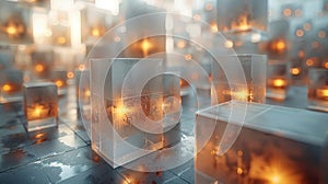 Geometric Abstraction: 3D Blocks on White Background