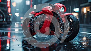 red motorcycle parked on wet surface photo