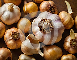 Single Head of Fresh Garlic on Dark Background