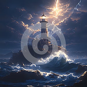 Striking Lighthouse in Stormy Seas