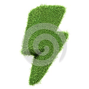 A striking lightning bolt symbol created from vibrant green grass isolated on white background