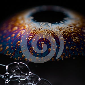 A striking macro image of a soap bubble's surface displaying an array of vibrant