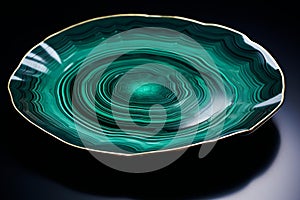 Striking Malachite stones dish bowl. Generate Ai