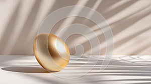 Minimalist Golden Easter Egg with Dramatic Palm Leaf Shadow on Neutral Background