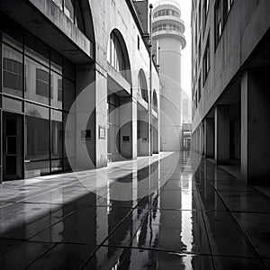 Captivating Monochrome Image of Industrial Architecture with Focus Stacking for photo