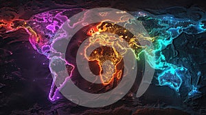 A striking neon map of the world highlighting the digital hubs and hotspots that have transformed our way of life photo