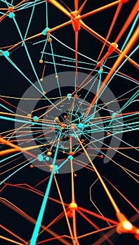 Striking Network Artwork with Orange and Blue Interconnected Nodes photo