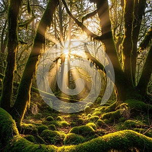 A striking pattern of light and shadow enhancing the forest s